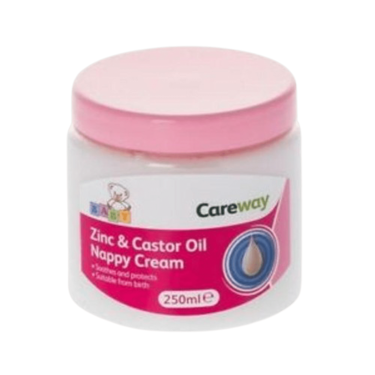 Careway zinc and castor oil cream 250ml skin protectant for nappy rash, minor irritation, and dry skin, soothing barrier cream for babies and adults